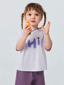 mini bala 100%纯棉女婴字母印花T恤，柔软透气轻薄短袖休闲夏季上衣 2026 - 粉紅紫 - 查看 3