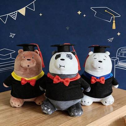 WE BARE BEAR Búp bê nhồi bông Dr. Bear chính hãng, Gấu trúc mùa tốt nghiệp, Gấu Bắc Cực, Mũ búp bê nhồi bông Gấu xám, Quà tặng búp bê nhồi bông mềm mại