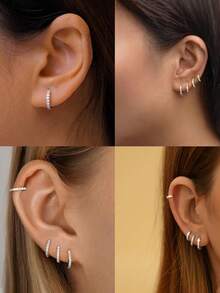 Bộ 8 khuyên tai mặt dây chuyền tròn lấp lánh bằng đá Zirconia tổng hợp kiểu cổ điển, ít gây dị ứng, thiết kế vòng nhỏ nhắn, nhẹ và dày, đa năng, phù hợp với nhiều vị trí xỏ khuyên, tuyệt vời cho phụ nữ, hẹn hò, tiệc tùng, đám cưới, sinh nhật, ngày lễ. - Bạc - Xem 4