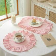 1 pieza/2 piezas/6 piezas Manteles individuales de unicolor francés con borde de volantes, servilletas pequeñas de encaje floral estilo Ins, mantel multiusos para cubrir el polvo - Multicolor - Ver 7