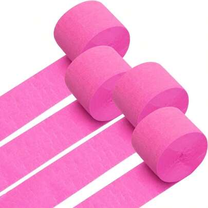 Crepe Paper Streamers 4 Rolls 328ft, Pack Of Hot Pink Party Streamers Wedding Birthday Bachelorette Shower Decorations Party Supplies Art Crafts Hanging Decor (1.8Inx 82Ft/Roll)