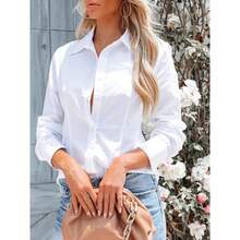 Women's Button-Up Shirt, Long-Sleeved, Solid Color, Versatile, Office-Style, Elegant Blouse - Putih - View 5