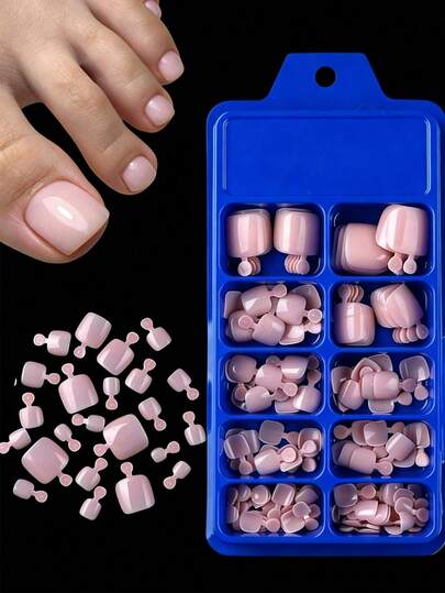 120pcs Glossy Fake Toenails, 12 Sizes/Box, Nude Pink, Press-On Full Cover Short Square Artificial Acrylic Toenails, Suitable For Women And Girls, Light Pink Toenails