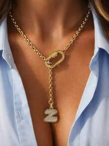 1pc Women's Round Bead Chain Necklace With 3D Letter Pendant And Mountain-Shaped Clasp, Elegant Sophisticated Fashion Design, Suitable For Holidays Or Parties - Golden - View 24