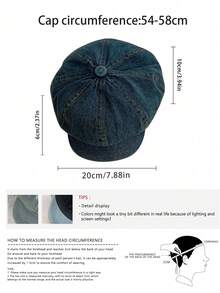 1pc Gradient Denim Newsboy Cap, Vintage Distressed Denim Octagonal Hat, Fashionable & Versatile For Women, Adjustable Size - Multicolor - View 6