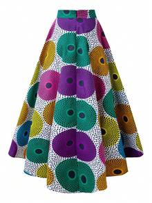 African Batik White Base Colorful Round Print Asymmetric Hem Skirt For Women Vacation - Multicolor - View 2