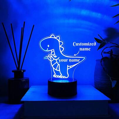 1 pieza Luz nocturna personalizada de dinosaurio con nombre personalizado, decoración de ambiente de habitación, regalo para fiestas/conmemoraciones, control táctil de 7 colores