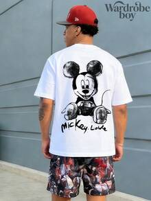 Disney Printed T-Shirt,Disney Sketch Mickey Print Short-Sleeve T-Shirt,Suitable For All Seasons, Comfortable And Breathable| Exquisite Design | The Best Choice For Giving Gifts - 白色 - 查看 2