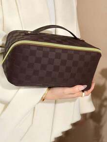 1pc PU Leather Cosmetic Bag, Holiday & Travel Makeup Bag, Waterproof Bathroom Toiletry Storage Pouch, Large Capacity Organizer Bag, Women Makeup Bag, Travel Essentials, Travel Accessories, Holiday Must-Have, Birthday Gift, Bridesmaid Gift, Women Gift, Spring New Arrival - View 4