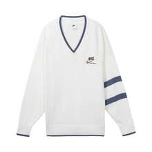 Nike Sportswear Preppy Style Striped Print Long-Sleeve V-Neck Knit Pullover Sweater, Unisex - White - View 4