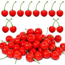 30/100/2500pcs Artificial Cherry Decor, Suitable For Home, Kitchen, Party, And Office Desk Decoration - Bright Red - View 1
