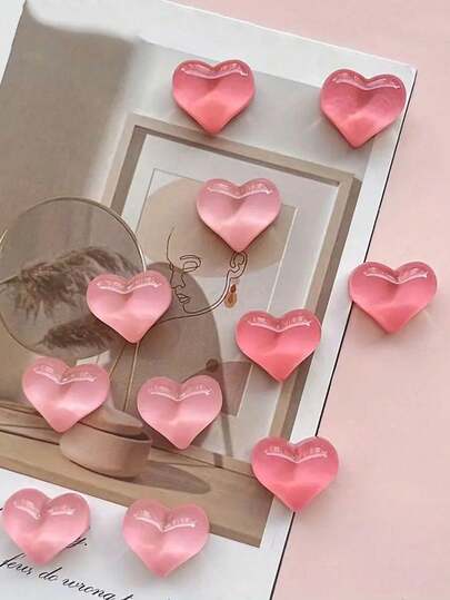 5pcs Cute Pink Heart-Shaped Magnetic Stickers, Suitable For Weddings, Cartoon Red Heart Plastic Fridge Magnets, 3D Magnetic Stickers For Photos, Notes On Pegboards, Chalkboards And Whiteboards