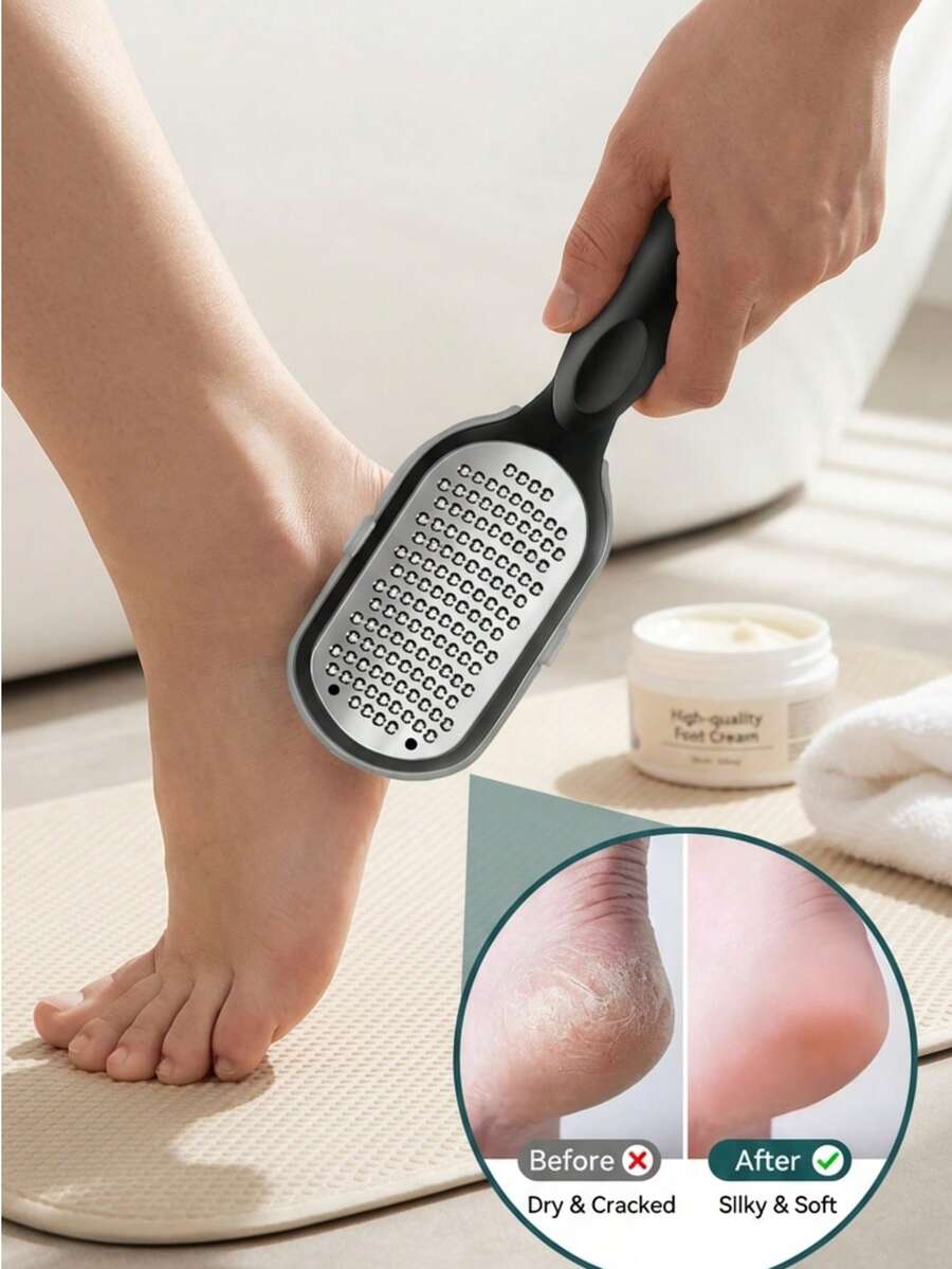 1pc Stainless Steel Foot Scraper, 1pc Ergonomic Handle Foot Scraper, Splash-Proof Foot Care Tool For Heels And Feet. Stainless Steel Callus Remover Professional Pedicure Tool, Foot Scraper With Callus Collection Device, Essential For Home SPA To Repair Cracked Heels Metal Foot Scraper