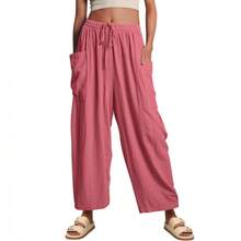 2026 Women's Elastic Waist Pleated High Waist Wide Leg Pants Loose Casual Cotton Linen Trousers Suitable For Going Out, Suitable For Mothers And Sisters To Give Gifts - Hồng - Xem 3