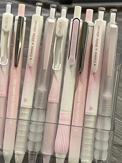 5pcs Pink Charm Neutral Pens, 0.5mm Black Ink, Suitable For Students And Office Workers