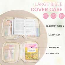 Bible Cover Case For Women Large Bible Cover With Durable Handle Quilted Bible Carrying Case For Girls Bible Study Supplies Accessories (Pink Bow, Pink Bow) - Xem 3
