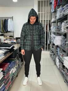Men's Adult Flannel Plaid Shirt With Hood. - màu xanh lá - Xem 6