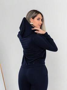 Casual Tracksuit Set Consisting Of A Top And Pants C3111 - 藏蓝色 - 查看 6
