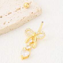 1pc Silver Zirconia Bow Navel Piercing Jewelry - Yellow Gold - View 2