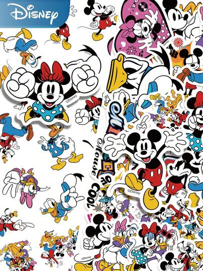  52pcs Disney Mickey Mouse, Minnie Mouse, Donald Duck Cartoon Stickers, Creative For DIY Planner, Notebook, Laptop, Phone Case, Tablet, Fridge, Guitar, Skateboard, Water Bottle, Bicycle, Scrapbook, Decoration, Holiday, Birthday, Party Gifts