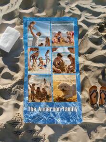 1 Piece Of Customizable Beach Scarf With Photo And Name - Blue Water Ripple Background, Quick-Drying And Sand-Proof, A Must-Have For Seaside Vacations, Rectangular Pool/Beach Scarf, Printed With Bright Swimwear Patterns - Ideal Personalized Vacation Gift - Multicolor - View 9