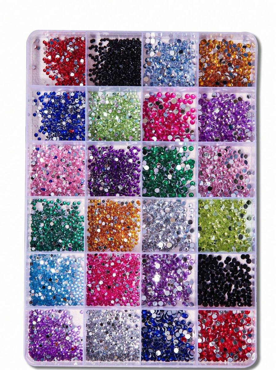 24-Grid Nail Charms Hotspot, 2Mm Diamond, 3Mm Diamond, Flat Bottom Resin Neon Electroplated Ab Resin Diamond Nail Decorations,Mixed Size Iridescent Round Rhinestones,Nail Supplies Nails Nail Gems Nail Rhinestones - 彩色 - 查看 1