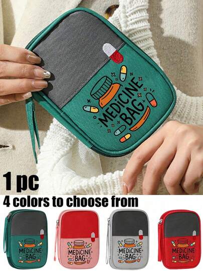 印有药瓶图案的便携式医疗包 | 防水大容量急救包，适用于旅行、居家、宿舍、汽车及紧急情况 | 学生、大学宿舍、家庭、护士、户外探险必备 | 包含药丸、绷带、药品及其他用品的收纳袋 | 小巧轻便，是生存必备的日常健康护理包
