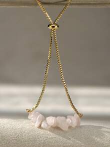 1pc Elegant Fashion Delicate Pink Lucky Stone Bracelet For Women - Yellow Gold - View 5