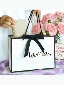 Mother's Day Gift Bag, Paper Gift Bag With Handle, Wedding Birthday Mother's Day Gift Packaging Bag With Bow Ribbon - Tote Bag - View 1