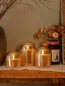 3pcs/Set Battery Powered Acrylic LED Column Lights With Remote Control And Timer, Suitable For Christmas, Halloween, New Year Home Decor (Batteries Not Included) - Gold - View 11