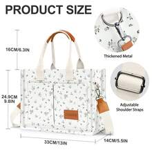 Large Capacity Canvas Tote Bag For Women,Women's Bags Crossbody Bags Work Laptop Tote Bag Large Handbags Purse, With Zipper Closure & Individual Compartments For Work College For Teacher & Nurse Crossbody Work Bible Messenger Purse Bag With Pockets - Bông hoa nhỏ màu xám - Xem 4