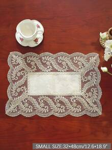ABEST6522 Home&Living store 100% Polyester Fabric, Delicate Water-Soluble Embroidered Lace Trim, Kitchen Dining Table Runner, Placemats, Cabinet Scarf, Home Decor, Family Gathering, Holiday Decoration, Indoor Outdoor Party Wedding Decorations, 1pc Table Runner - Khaki - View 8