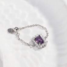 Luxury Adjustable 18K Gold Plated Square Zirconia Ring In Green, Red, Purple, Women's Delicate White Zirconia Ring, Party Gift - Square - View 11