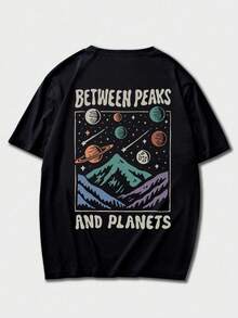 Men's Outdoor Adventure & Space Romanticism Graphic Black Round Neck Short Sleeve T-Shirt - Black - View 5