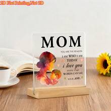2D Acryl "Ich liebe dich Mama" Plakette - Personalisiertes Muttertags-/Geburtstagsgeschenk vom Sohn, 2D gedrucktes Mama-Logo mit herzerwärmender Botschaft, robuste Tischdekoration für Zuhause, Büro - einfach zu installieren - Alles Gute zum Muttertag! - Übersicht 5