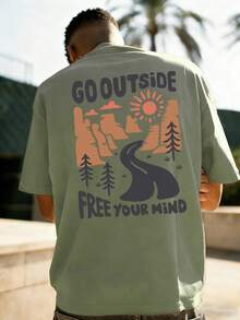 男士休闲度假风印花短袖T恤，舒适透气，夏季必备 - 綠色 - 查看 2