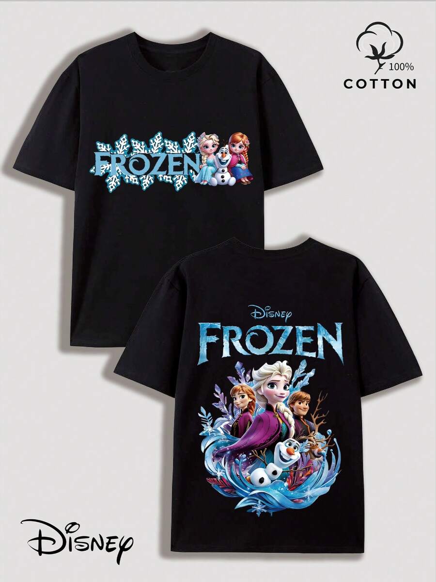 DisneySummer Casual T-Shirt With Animated Movie Character Prints. Made From 100% Cotton, This Comfortable And Soft Fabric Is Washable And Suitable For Everyday Wear, Outdoor Activities, Sports, Holidays, Parties, And Makes A Perfect Gift For Your Boyfriend Or A Great Choice For Couple Outfits. - Black - View 1