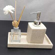 1个仿砂岩浴室托盘，可放置化妆品、洗漱用品、毛巾、皂液器，适用于酒店、民宿、家庭浴室 - 仿砂礫石托盤 - 查看 5