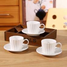 3oz/90ml Minimalist Ceramic Coffee Cup & Saucer Set, Suitable For Kitchen, Dining Room, Office, Tea Party, Arabic Coffee Cup, Espresso Cup, Tea Cup Set - Type C - View 5