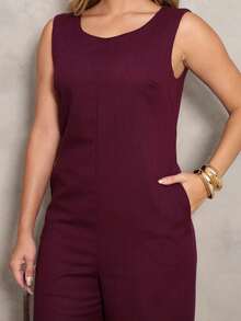 Elegant Linen Jumpsuit With Wide Legs And Discreet Pockets. - Fig - View 5