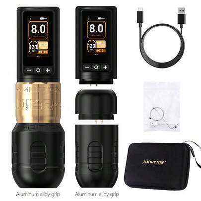  Ambition 1pc Soldier270 Wireless Tattoo Machine, 4.0-4.5mm Stroke Brushless Motor Pen, Professional 2400mAh Battery, Handle Size 34-42mm