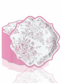 10 pièces/20 pièces/30 pièces Assiettes en papier vintage à motif floral blanc et rose de 7 pouces/9 pouces avec bord festonné, assiettes en papier à fleurs roses, assiettes jetables pour thé, jardin, anniversaire, shower de mariage - rose - Voir 3