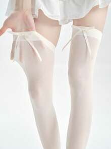 1双蝴蝶结装饰过膝袜，适合搭配裙子 - 彩色 - 查看 6