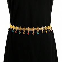 Exotic  Waist Accessory Belt Retro Alloy Hollow Carved Rhinestone Coin Tassel Waist Chain For Women's Dresses, Long Dresses, Gowns, Perfect For Parties And Vacations, Easily Enhances Style And Texture - 古銀 - 查看 2