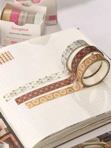 5 Rolls/Box Minimalist Pattern Washi Tape Set, Plant And Floral Pattern Decorative Tape, Suitable For Diary DIY Journal Decoration, Artwork Scrapbook Decoration - Sets - View 9