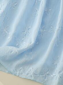 Girls Sleeveless Midi Dress With Floral Embroidery & Sequins, Fashionable & Breathable For Summer Vacation - Baby Blue - View 8