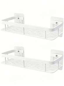 [Space Saving | No Drill] Large Capacity Wall Mounted Shower Caddy | No Drill Installation, Space Saving, Easy To Install | Bathroom And Kitchen Floating Storage Rack For Toiletries, Cosmetics And Miscellaneous (Random Color) - White - View 2