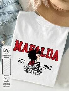 大码女式日常 1963 MAFALDA 纪念图案圆领短袖休闲夏季女式白色上衣 - 白色 - 查看 5