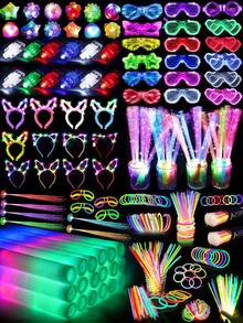 Various Luminous Party Set Decorations, Luminous Accessories: Luminous Glasses, Luminous Ornaments, Luminous Sticks, Luminous Decorative Toy Lights, Luminous Rings, Very Suitable For Party Night Atmosphere Decoration, Birthday Parties, Concerts, Weddings, Outdoor Activities, Holiday Parties, Christmas And Halloween Parties - 多色派對發光套裝 - 查看 2