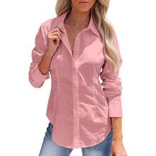 Women's Button-Up Shirt, Long-Sleeved, Solid Color, Versatile, Office-Style, Elegant Blouse - Pink - View 1